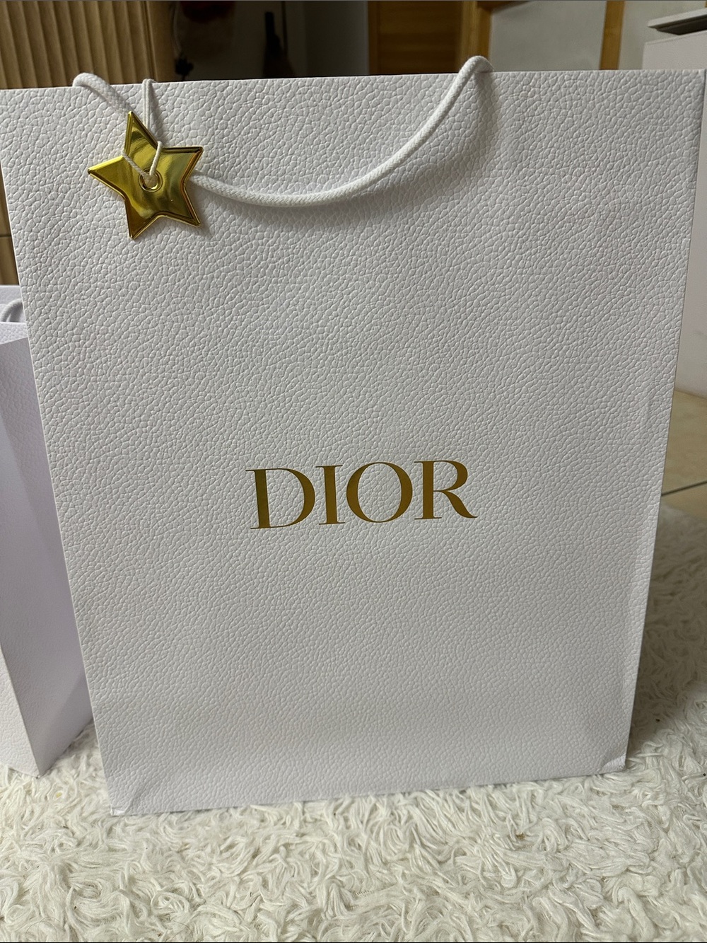 Dior White Tote with Gold Logo and Star Charm 3 bags ( 2shoes bags and 1 purse )